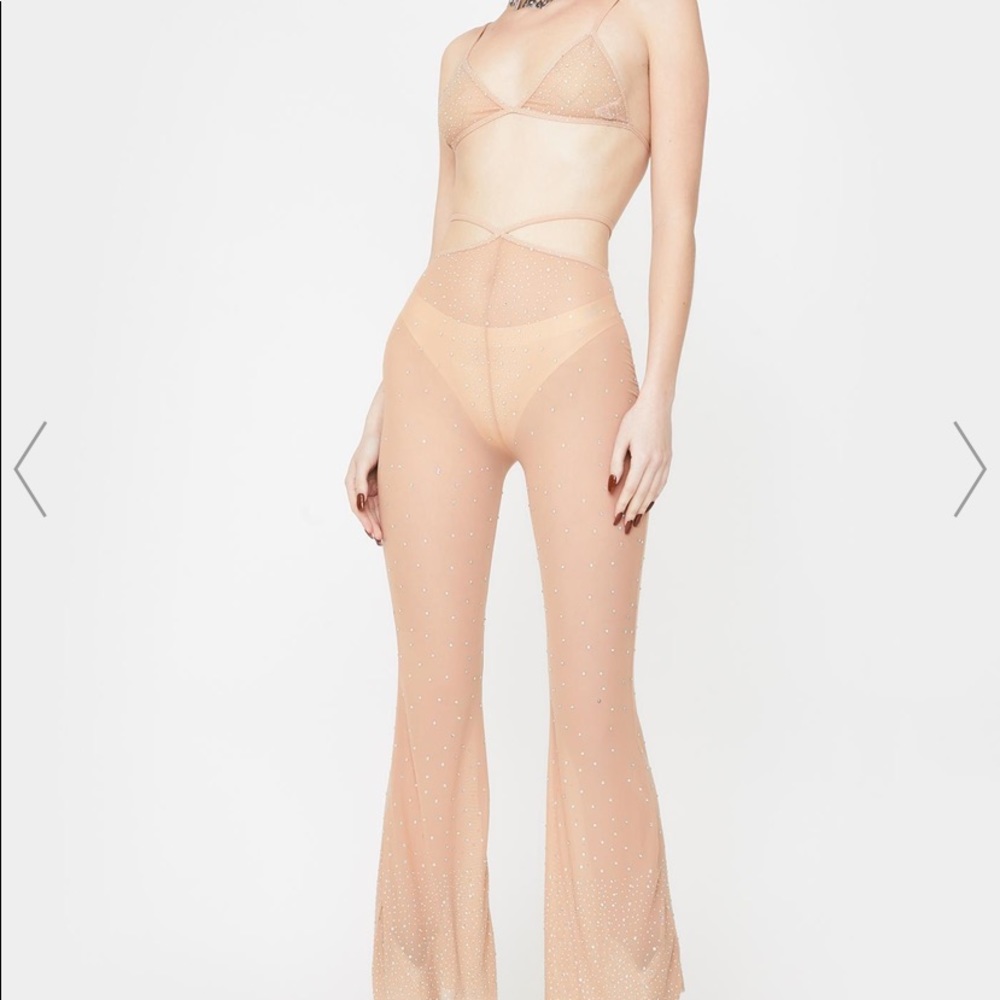 Nude mesh rhinestone set